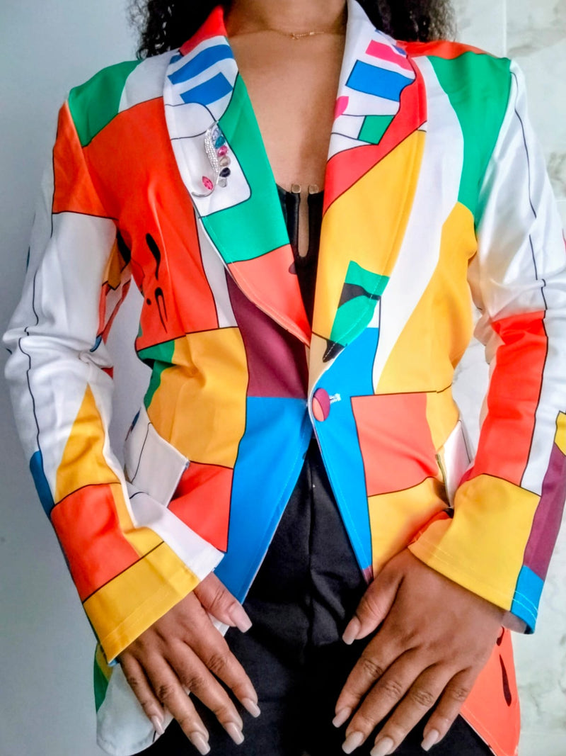 Blazer Estampado - Encanto Aurora🧚🏽‍♀️✨🎨 (Forro duplo e broche)